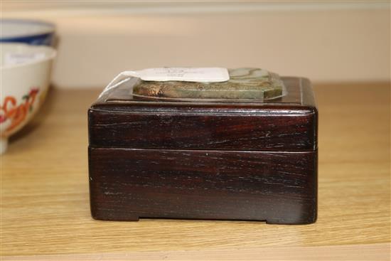 A Chinese hardstone and wood box length 11.5cm